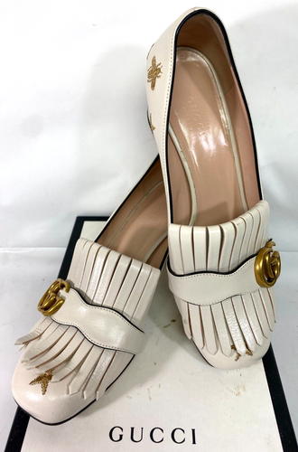 Gucci Quentin Marmon Pumps Fringe Ivory Leather in Mystic White - Size US 8.5 - Picture 2 of 15
