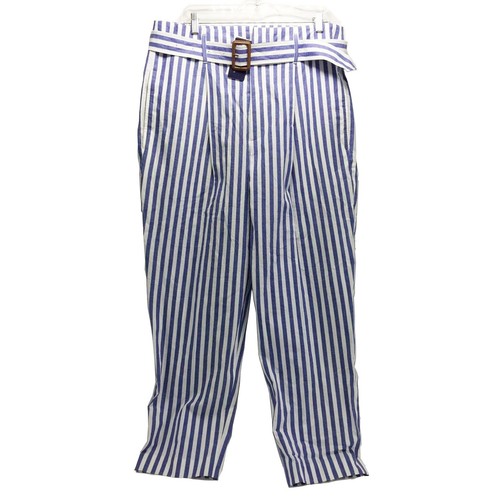 NWT $298 Polo Ralph Lauren Women’s Blue White Striped High Rise Pants w Belt 12 - 第 2/8 張圖片
