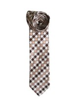 Bergamo New York Men’s Neck Tie X-Long Beige Black  Checkered Office Design