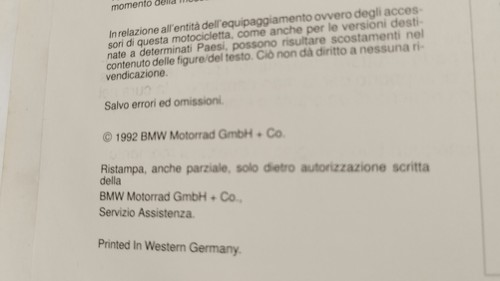 LIBRETTO MANUALE USO E MANUTENZIONE BMW K75 - K75 S - K75 RT ITALIANO - Foto 7 di 11