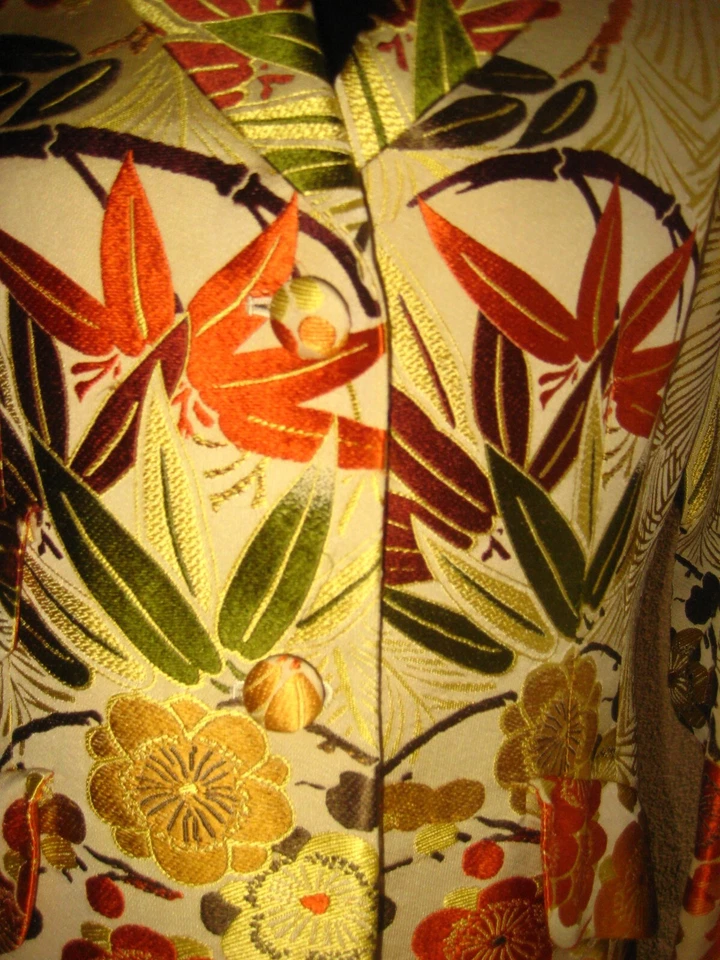 Blazer de noche Anne Klein 100 % seda oro/bronceado brocado 3 bolsillos puños plegables 10 Foto 4 de 4