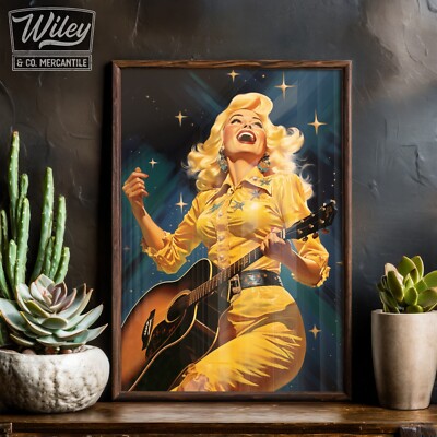 Retro Country Music Art Print, Vintage Cowgirl Art, Surreal Western Wall  Art