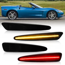 For 2005-2013 Chevy Corvette C6 Smoked LED Side Marker Signal Lights Front+Rear