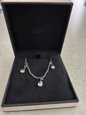 Links Of London 3 Stone Sterling Silver 16'' Teardrop Necklace Toggle Clasp
