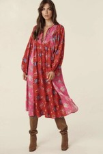 Spell Solstice Dress Size Small S Boho Midi Rose Pink Long Sleeve Maternity BNWT