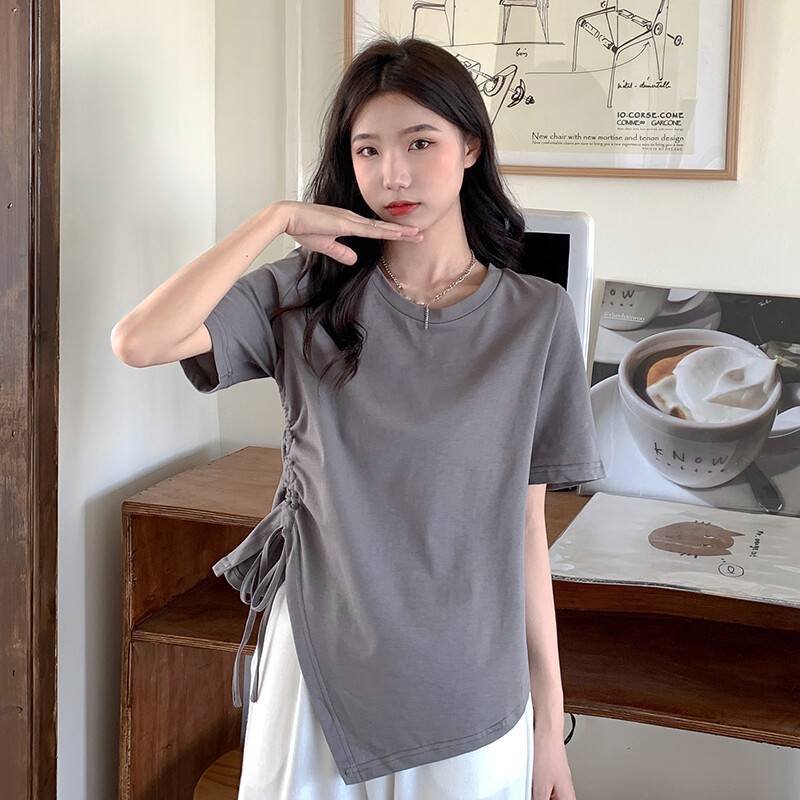 Women Side Slit Blouse Short Sleeve Shirt Top Irregular