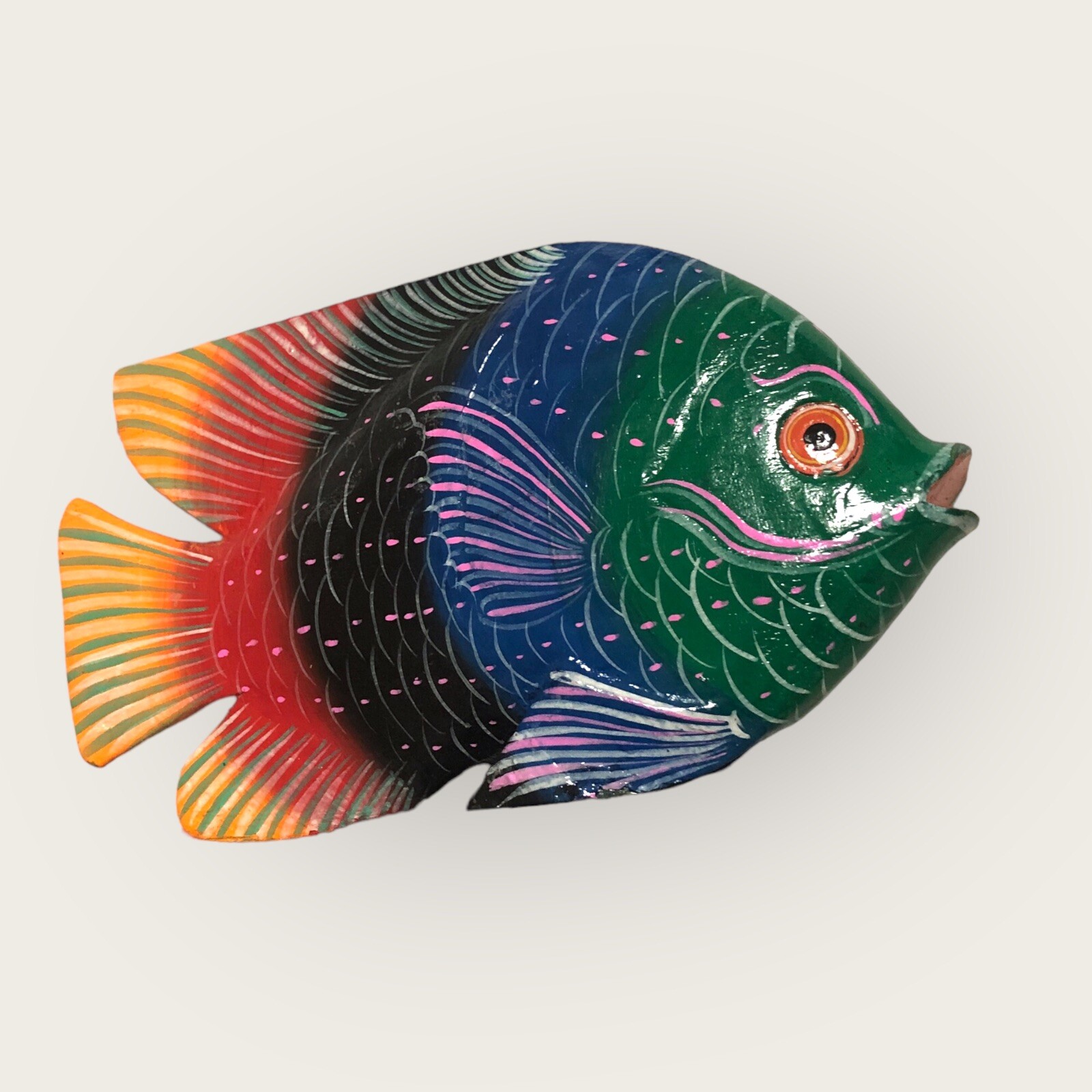 Pesce Legno Decorativo Dipinto a Mano Vintage Maldive Multicolore 20 cm Laccato