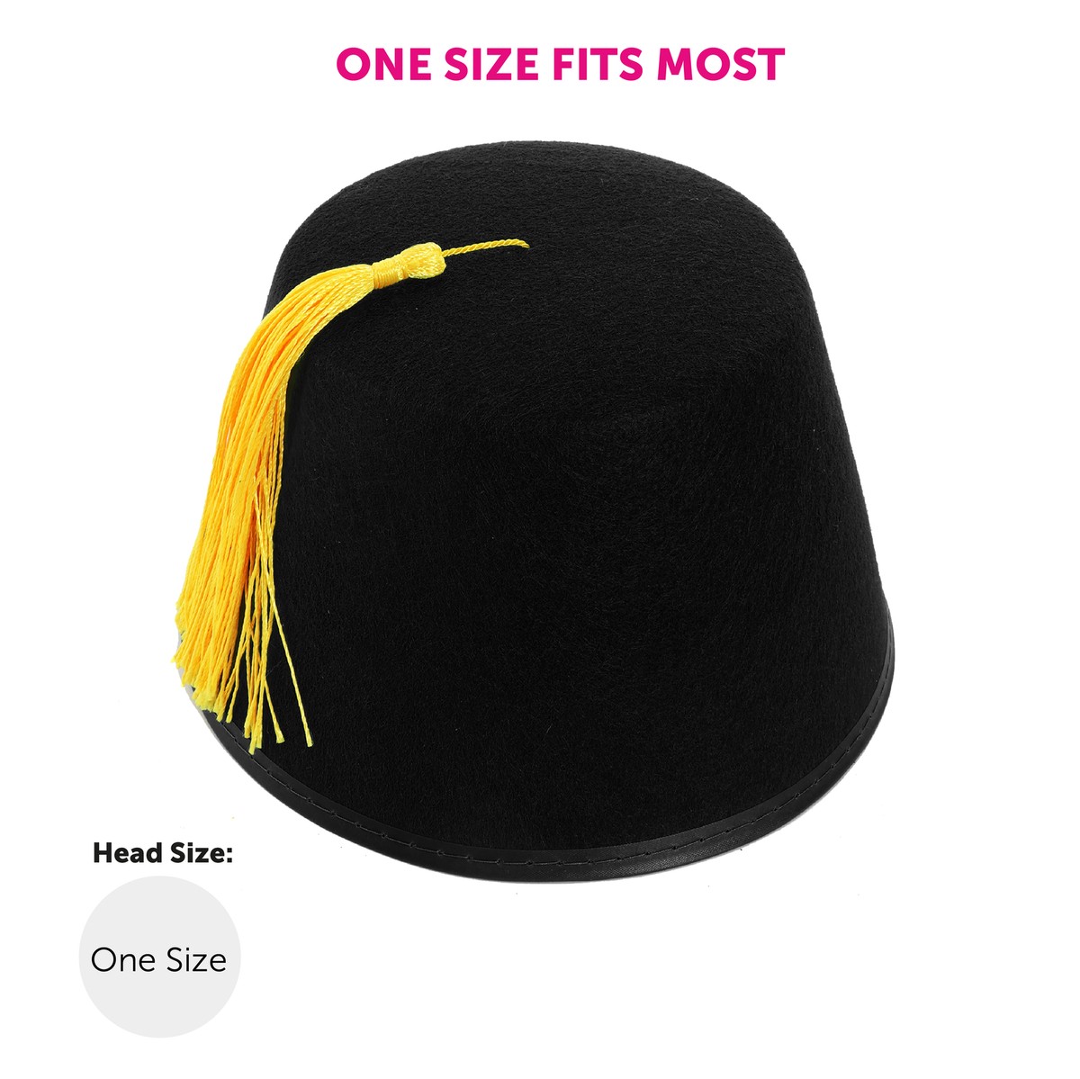 ADULT BLACK FEZ HAT WITH GOLD TASSEL MOROCCAN FANCY DRESS COSTUME