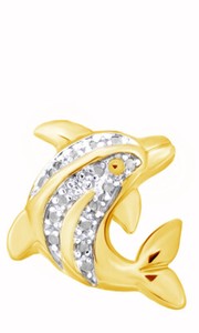 Authentic Dolphin Pendant 0.05 Carat Round Cut Simulated Diamond 14K Yellow Gold Plated