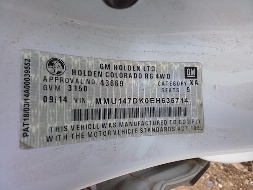 HOLDEN COLORADO ALTERNATOR DIESEL, RG/RG 7, 01/2012-12/2020 - Picture 12 of 12