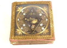 Small Box Cardboard Paper Golden Rebus Flowers Romantic 19th Century