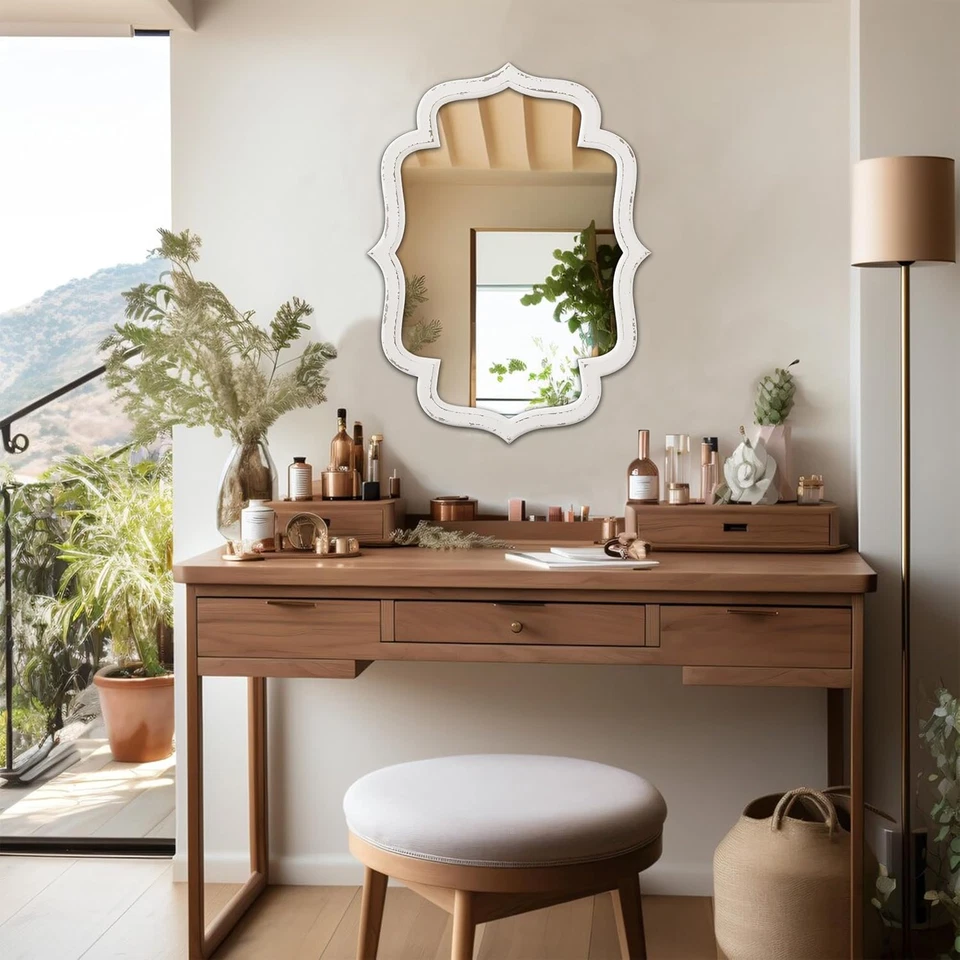 Rustic Scalloped Oval Mirrors for Bathroom 18 X 24 Inch, Hanging Distressed Whit - Image 3 of 4