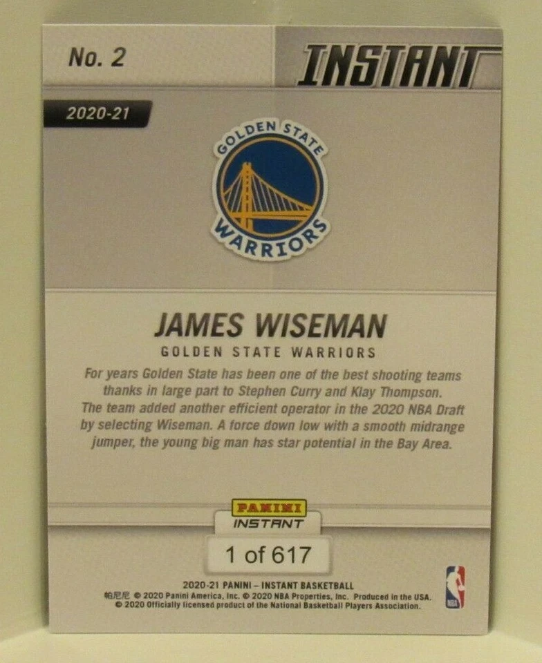 James Wiseman 2020-21 Panini Instant NBA Tip-Off #2 Warriors /617 Rookie - Image 2 of 2