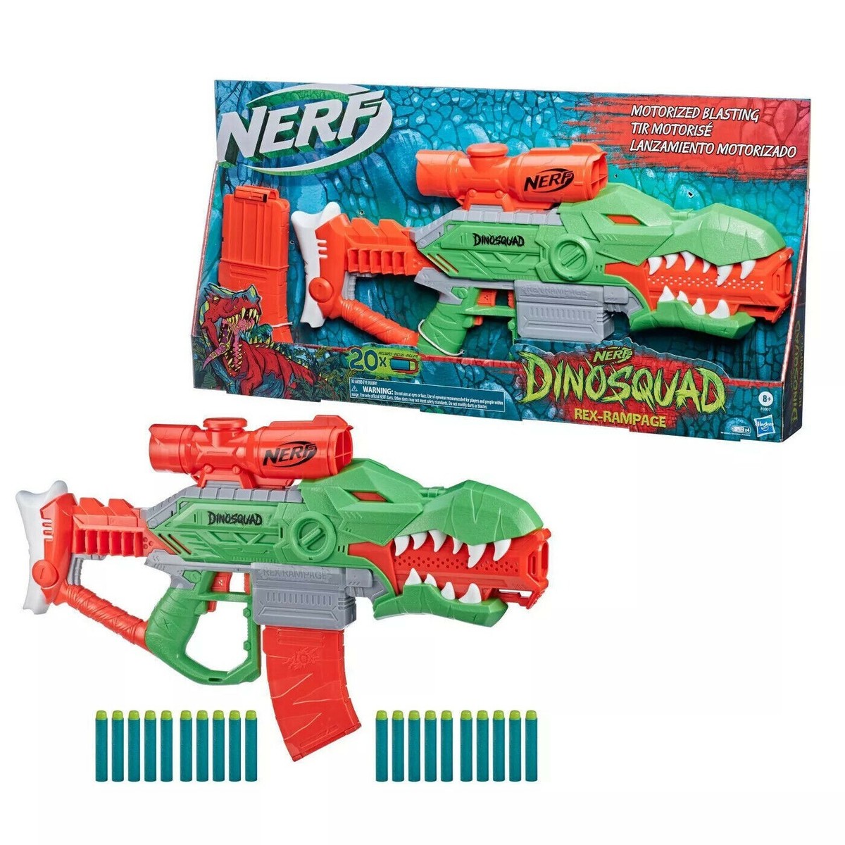 Nerf Dino Squad Rex Rampage Motorized Blaster 20 Darts Magazine