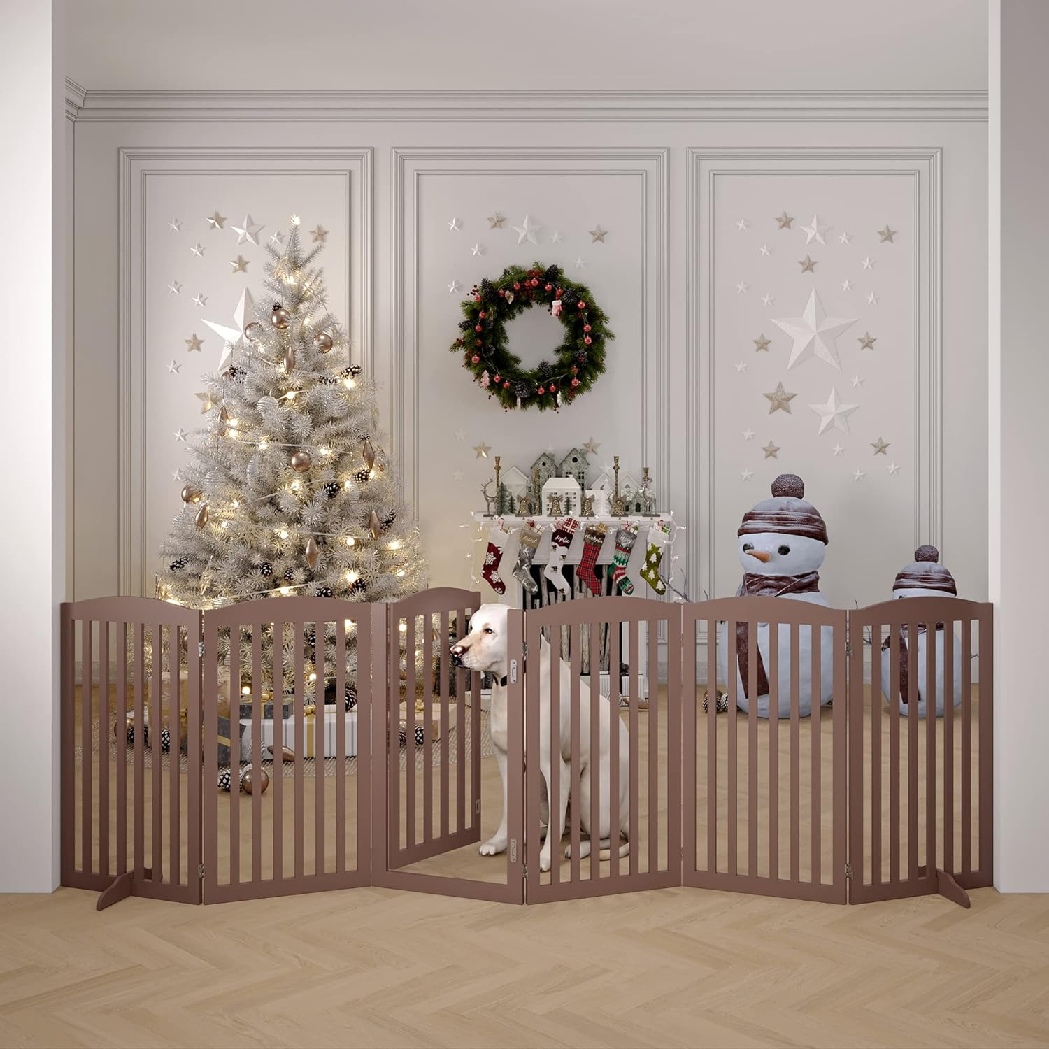 NoAssembly Freestanding Dog Gate with Door, Extended Wide 120" Tall 36" Wooden eBay