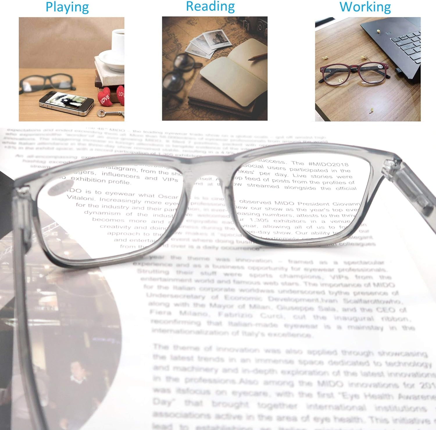 Reading Glasses 4.0 Oversized Large Square Men Readers 4 Pack,Comfort Lightwe...-image