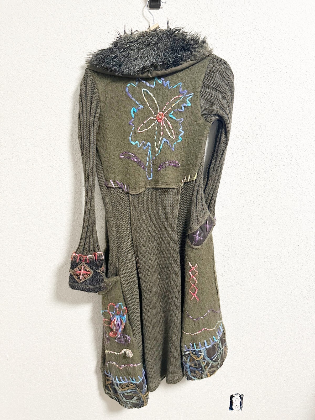 Grifflin Paris Duster Cardigan Patchwork Fur Coll… - image 2