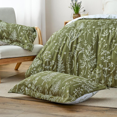 Olive Green King Comforter Set - King Size Comforter Set, 3 Pieces Cute Floral B - Picture 4 of 12