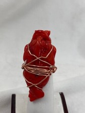 Handmade USA Copper Wire Wrapped Large Red Coral Koi Fish Ring Size 5