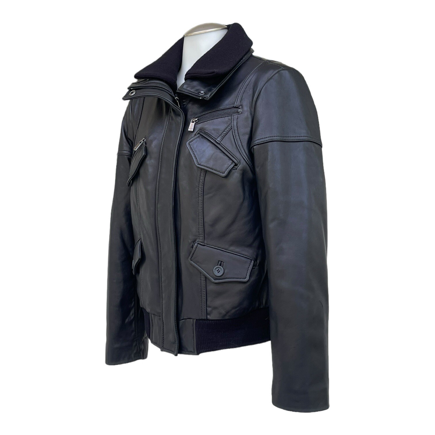 JONES NY Womens M Leather Bomber Jacket Flight Aviator Coat Removable Liner Soft image 10