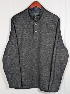 GH Bass & Co 1/4 Snap Up Pullover Fleece Sweater Mens Large Dark Green & Black
