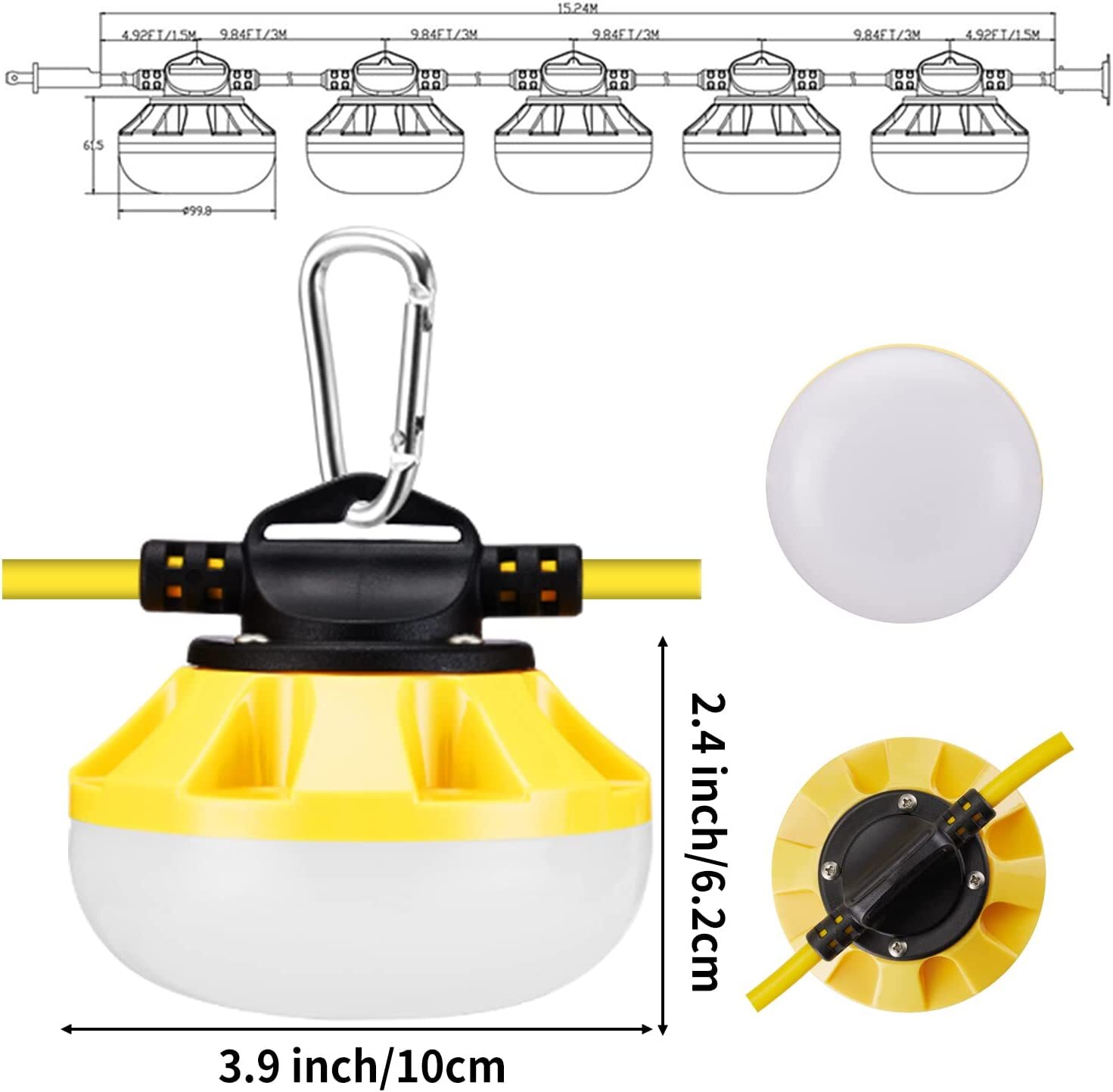 50-200FT Construction String Work Light LED Industrial Commercial Grade Lighting