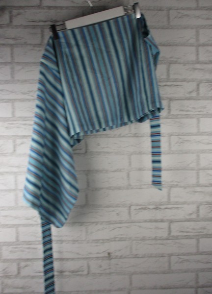 Peppermayo Women's Blue Striped Linen Blend Tie Waist Asymmetrical Mini Skirt AU