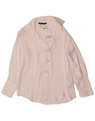 ZARA Damen Oversize Shirt UK 6 XS Weiß Polyester BY05