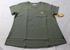 Carhartt Women's Force Cross-Flex Tuck-In Scrub Top EH6 Olive Medium NWT