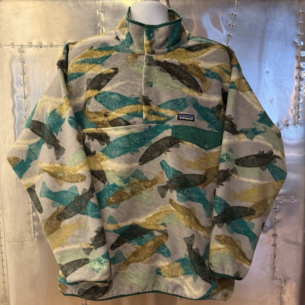 Rare Vintage PATAGONIA SYNCHILLA Fleece Pullover XL Snap T Fish