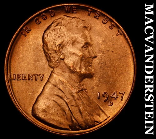 1947-D Lincoln Wheat Cent- Red- Choice Gem Brilliant Uncirculated Luster #J2189