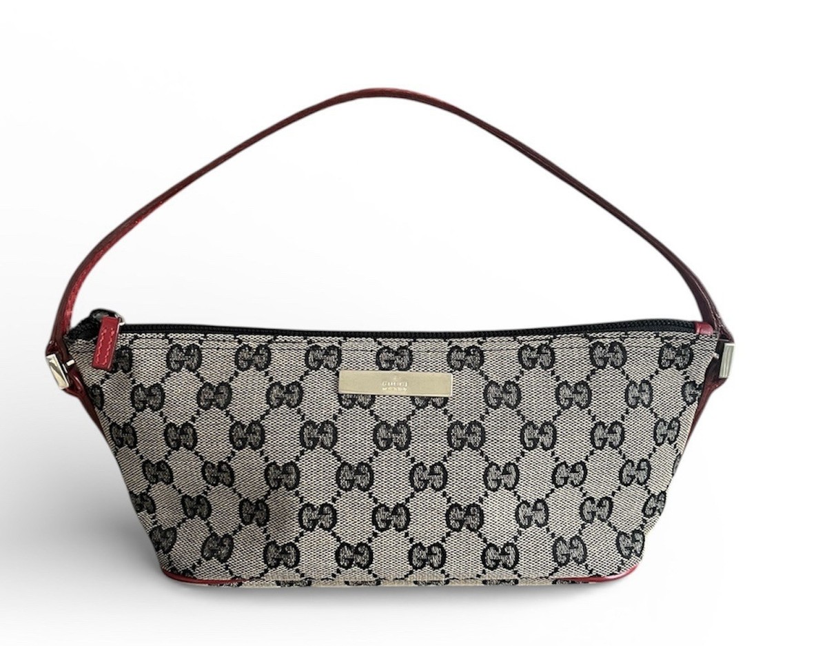 Gucci GG Canvas Boat Bag / Vintage / Pochette / Red leather | eBay
