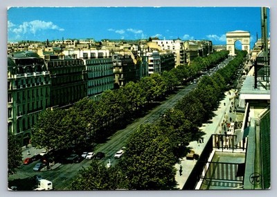 Postcard France Paris Champs-Elysees Arc de Triomphe Aerial View 6x4 Chrome O184