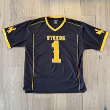 Wyoming Cowboys Black #1 Football Fan Jersey Hanes Large Pokes NCAA Replica 
