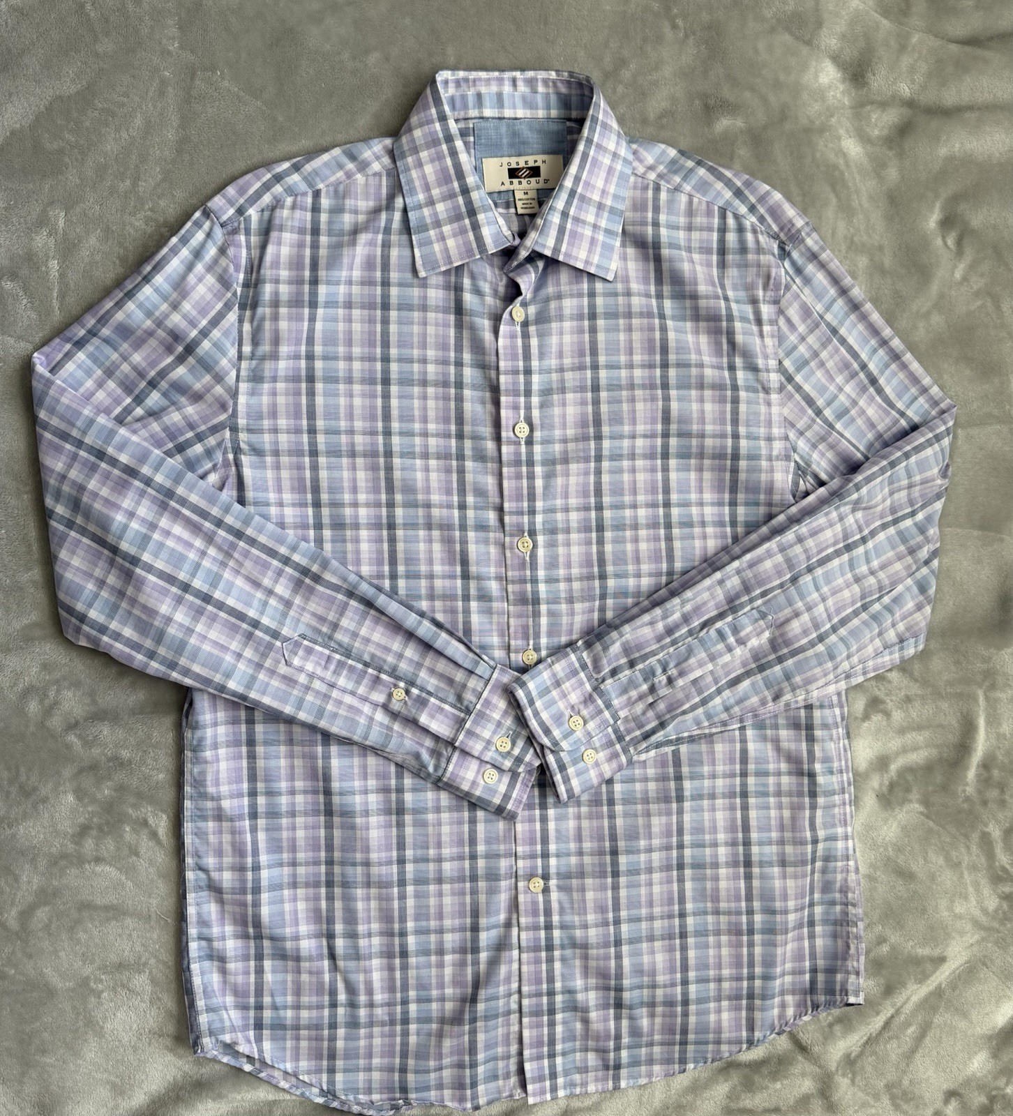 Joseph Abboud Men's Plaid Cotton Button-Up Shirt M Purple Blue Long Sleeve