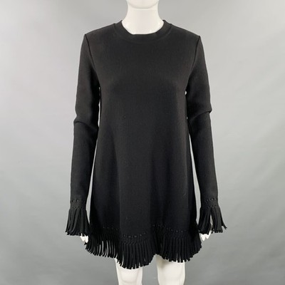 ALAIA Größe 6 Schwarzes Wollgemisch Mit Fransenbesatz Minikleid