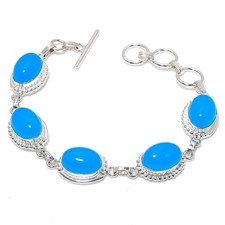 Blue Chalcedony Gemstone Handmade 925 Sterling Silver Jewelry Bracelet Sz 7-8"