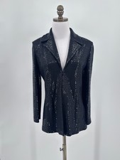 St. John Evening Black Rhinestone Pailette Hook Eye Blazer Jacket Sz 4