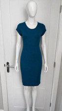 Drezza Womens Teal Stretch Midi Dress Size M UK12 Short Sleeve Bodycon B9