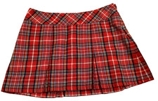 Abercrombie Fitch Red Tartan Plaid Mini Skirt Juniors Womens 2 Hidden Side Zip