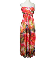 Xscape Dress Womens 8 Multicolor Floral Strapless Chiffon Maxi Gown Formal HoCo