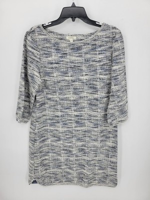 Max Studio Dress Womens XL Blue Ivory Tweed Knit 3/4 Sleeve Sheath Career