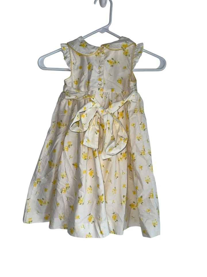 Vintage Laura Ashley Girls Smocked Dress Toddler Sz 2T White Yellow Floral - Image 3 of 4