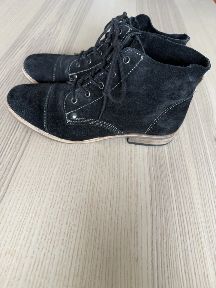 Botines Diba para mujer talla 8 negros Eli cuero con cordones botas tacón bajo gamuza Foto 3 de 4