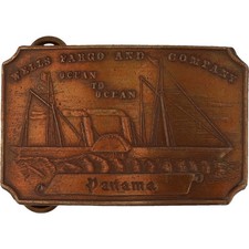 Brass Panama Wells Fargo Railroad Mail Mining Mail 1970s Vintage Belt Buckle
