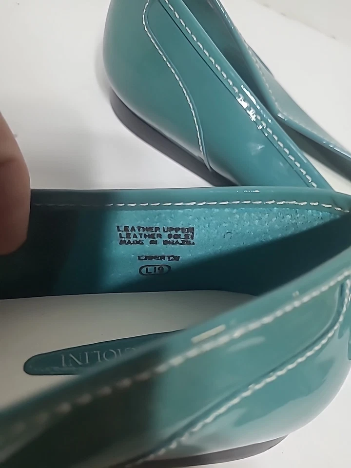 Mocasines planos sin cordones Enzo Angiolini verde azulado charol talla 9,5 M Foto 3 de 4