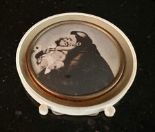 Vintage Italian Round Picture Frame Convex Glass Father & Child Print 2 3/4”