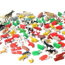 Vintage Mixed Plastic Farm Animal Toy Lot Cows Pigs Sheep Goats Chickens Multi