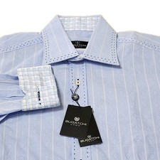 Bugatchi Shirt Mens Large Blue Stripe Long Sleeve Dress Business Contrast Cuff