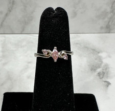 Sterling Silver Ring with Marquis Pink CZ and 2 Smaller CZs - Size 3.75